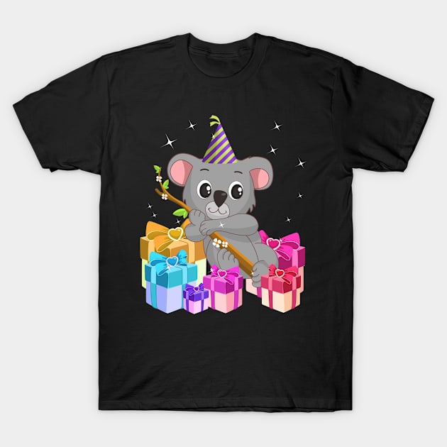 Koala Bear Hugging Tree With Birthday Hat Gift Idea T-Shirt by TheBeardComic